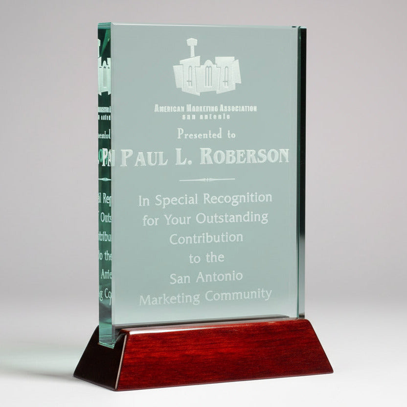 Jade Crystal Plaque on Piano Rosewood Base