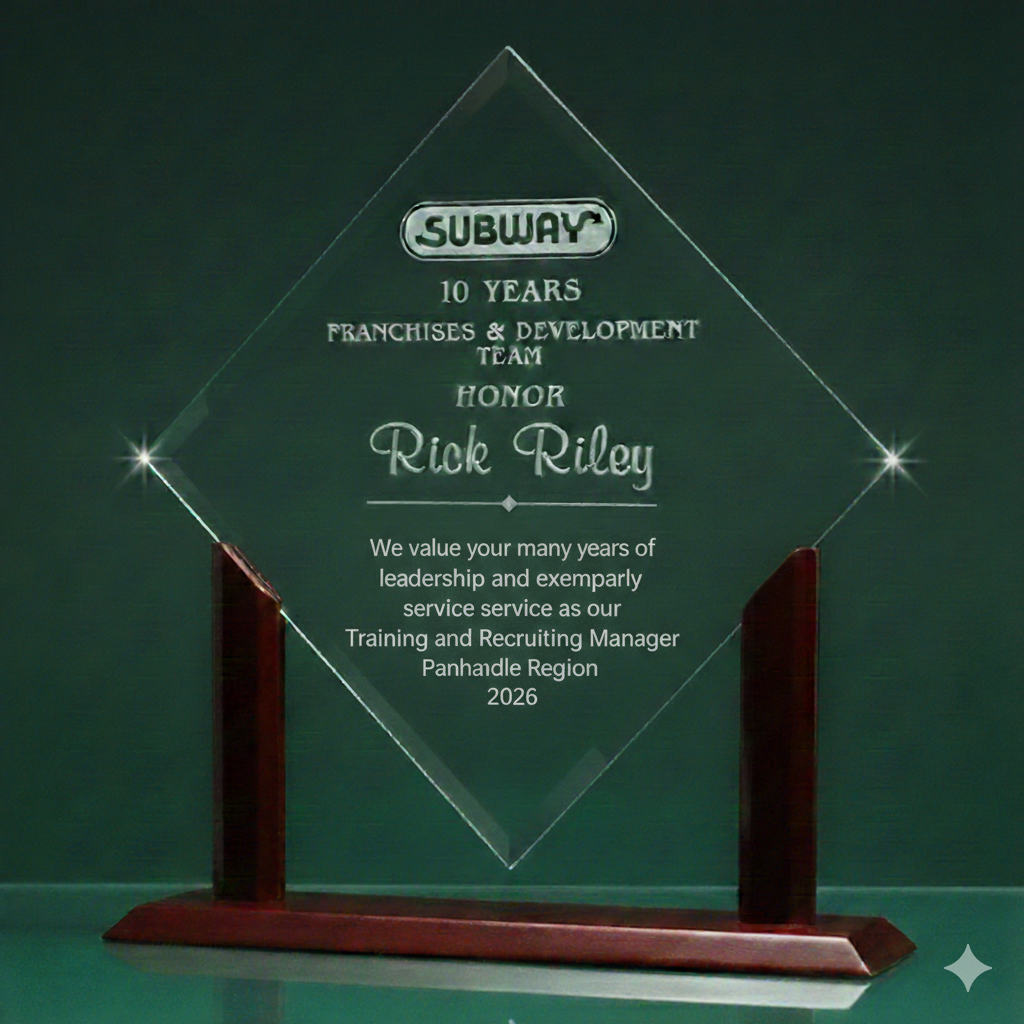 Jade Crystal Diamond with Wood Base Award