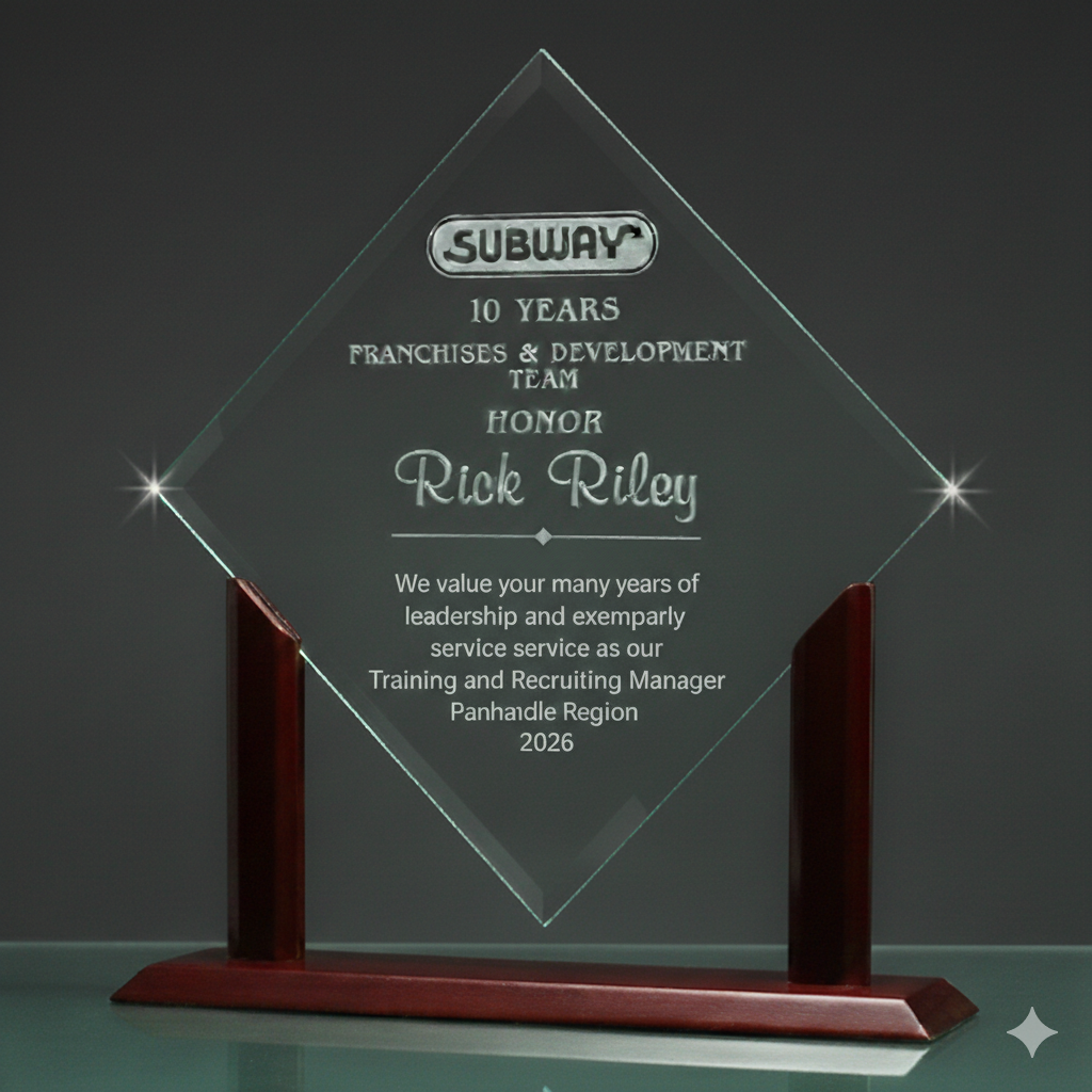 Jade Crystal Diamond with Wood Base Award