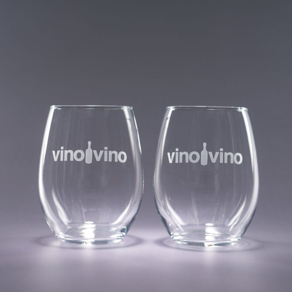 Etched Stemless Wine Glasses - Set of 2
