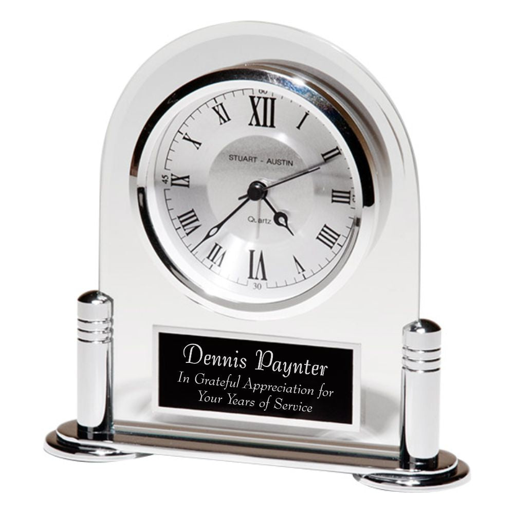 Silver Metal and Beveled Glass Clock