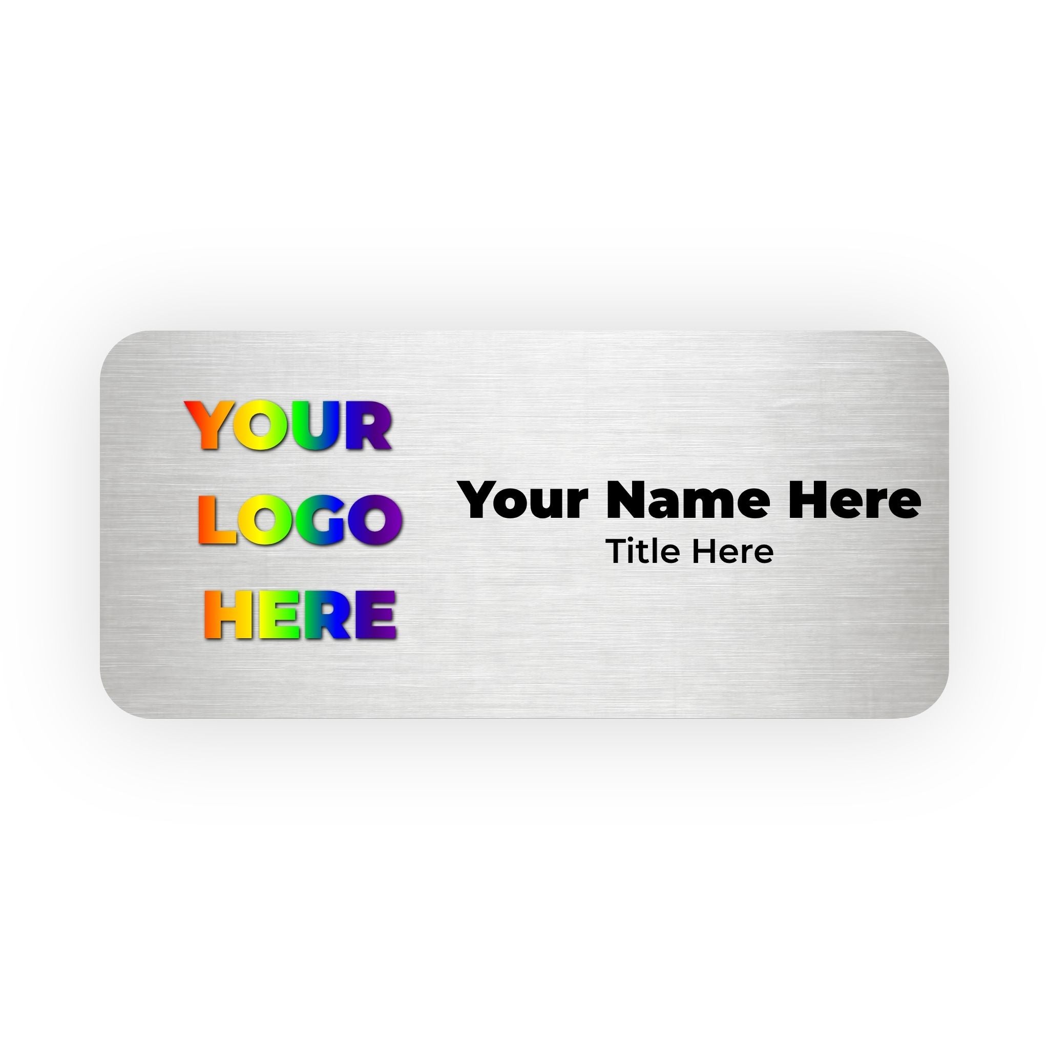 Custom name tag with space for logo and text on a white background