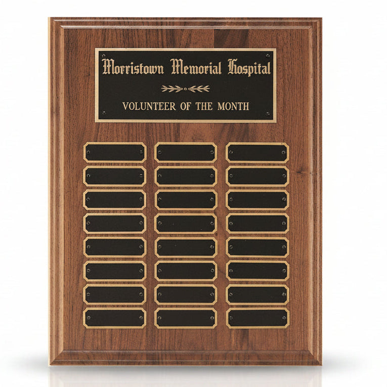 Genuine Walnut Perpetual Plaque - 24 Round Plates