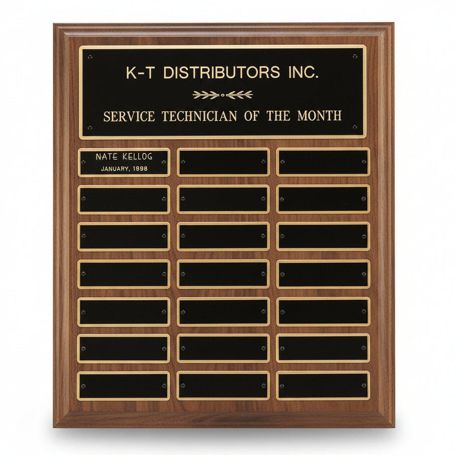 Genuine Walnut Perpetual Plaque - 24 Square Plates
