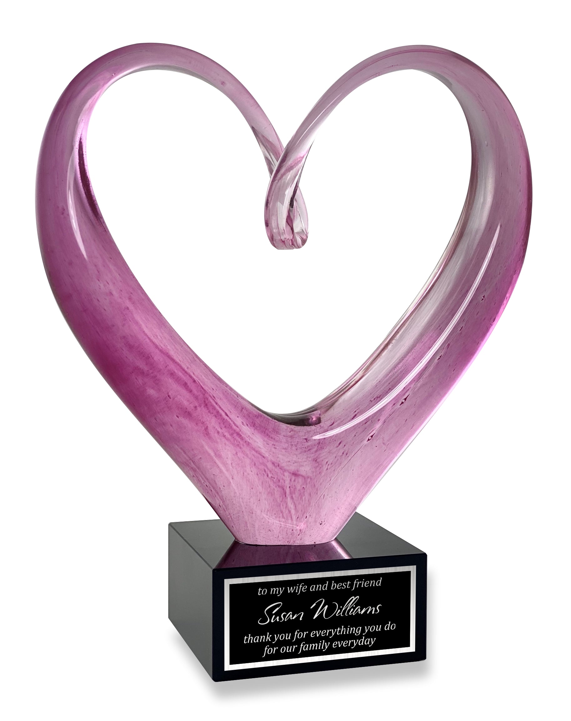Pink Heart Shaped Art Glass on Base