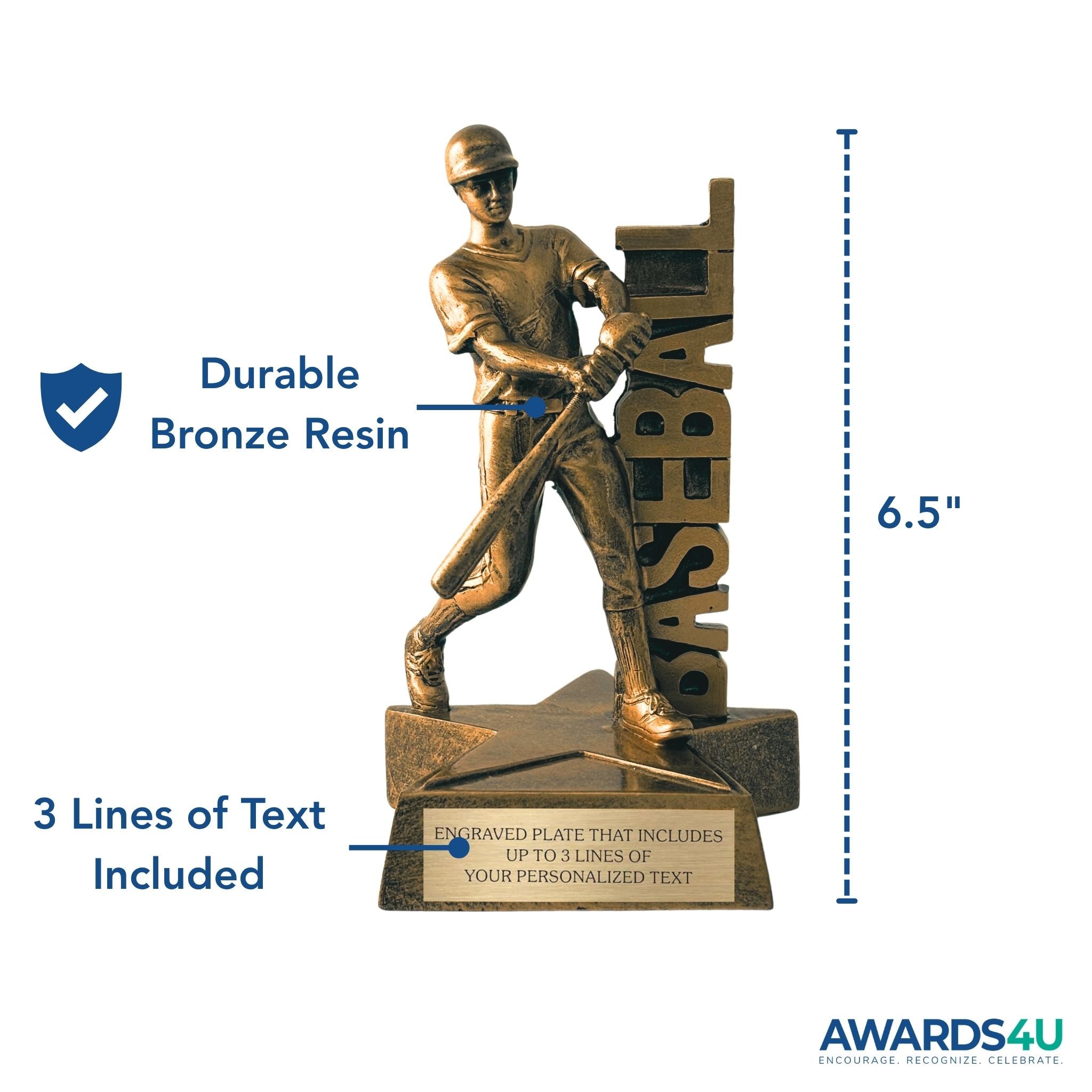 Baseball Billboard Trophy - 6.5" Custom Engraved Bronze