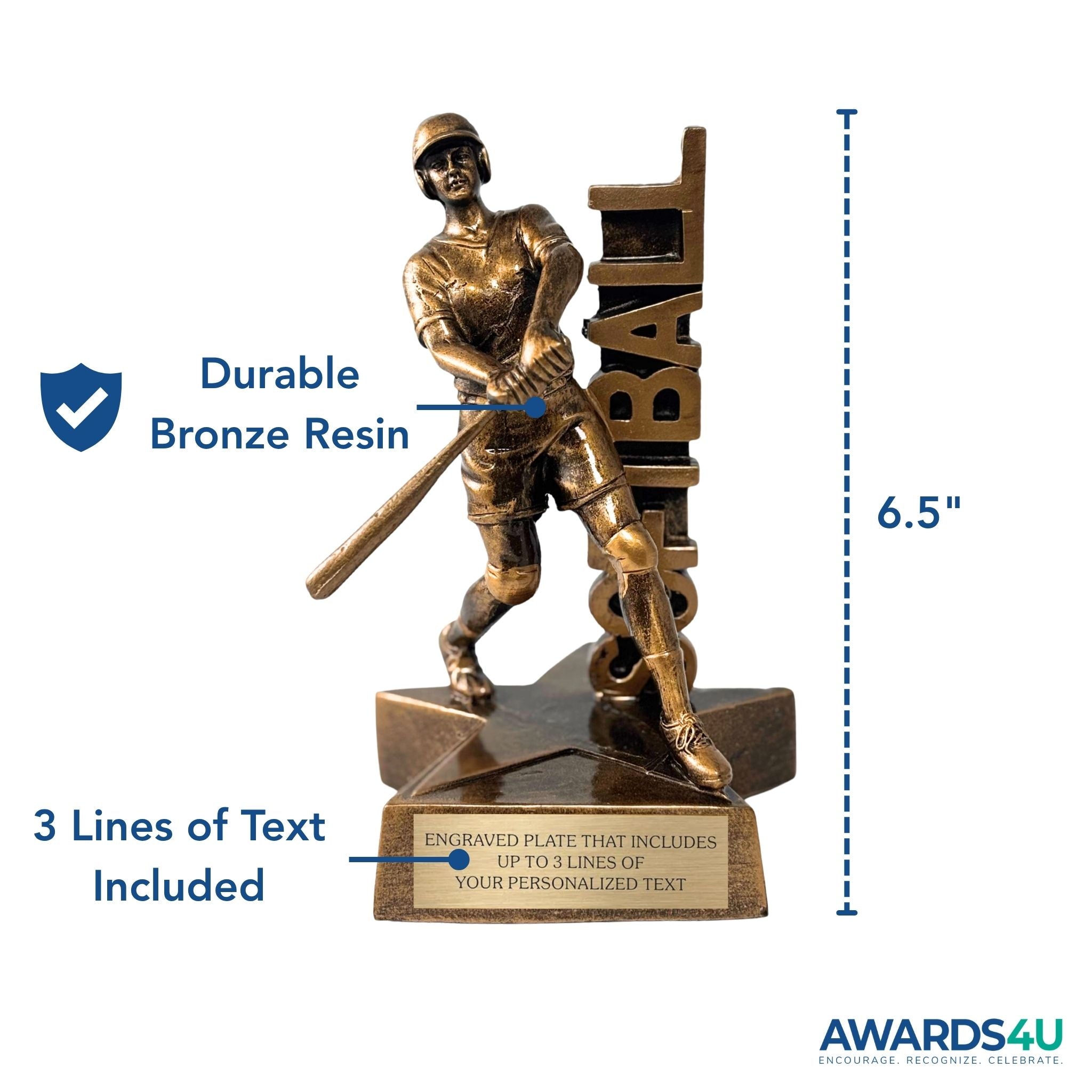 Softball Billboard Trophy - 6.5" Custom Engraved Bronze