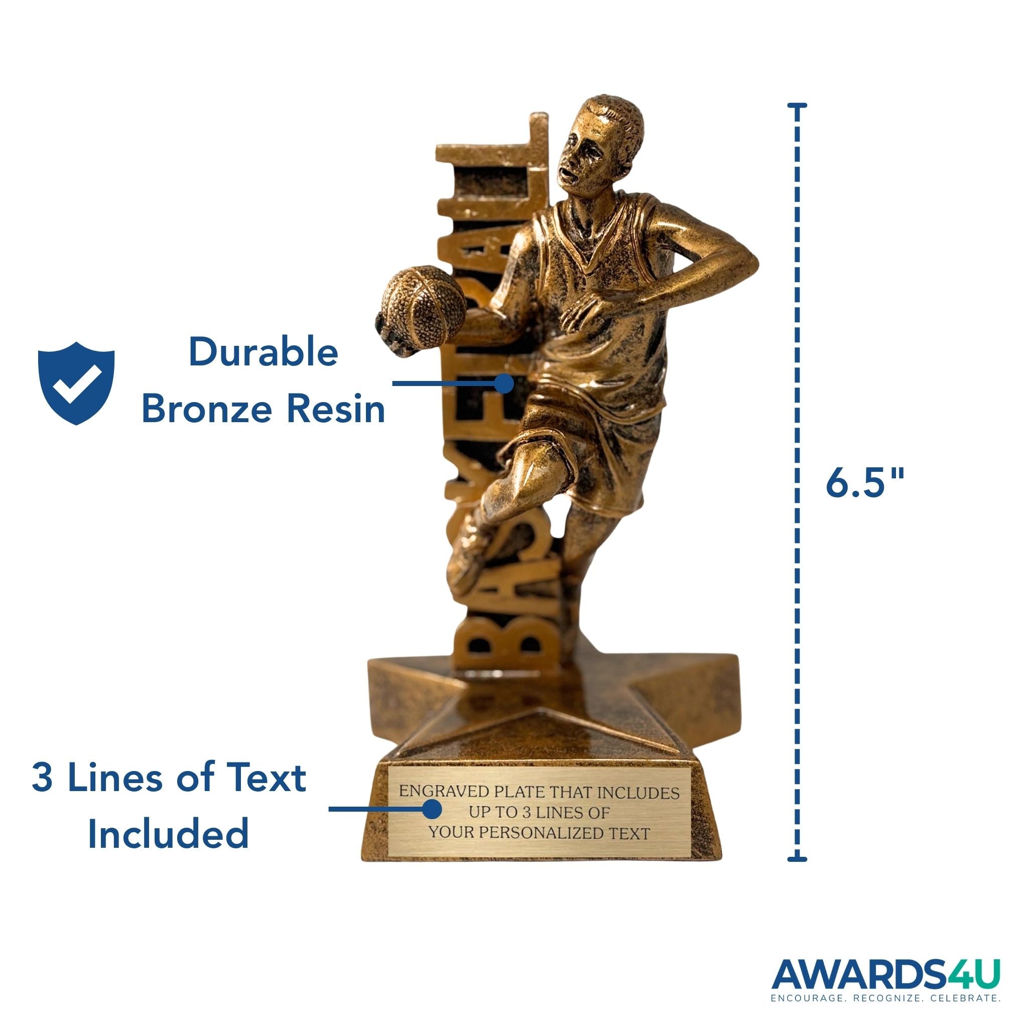 Basketball (M) Billboard Trophy - 6.5" Custom Engraved Bronze