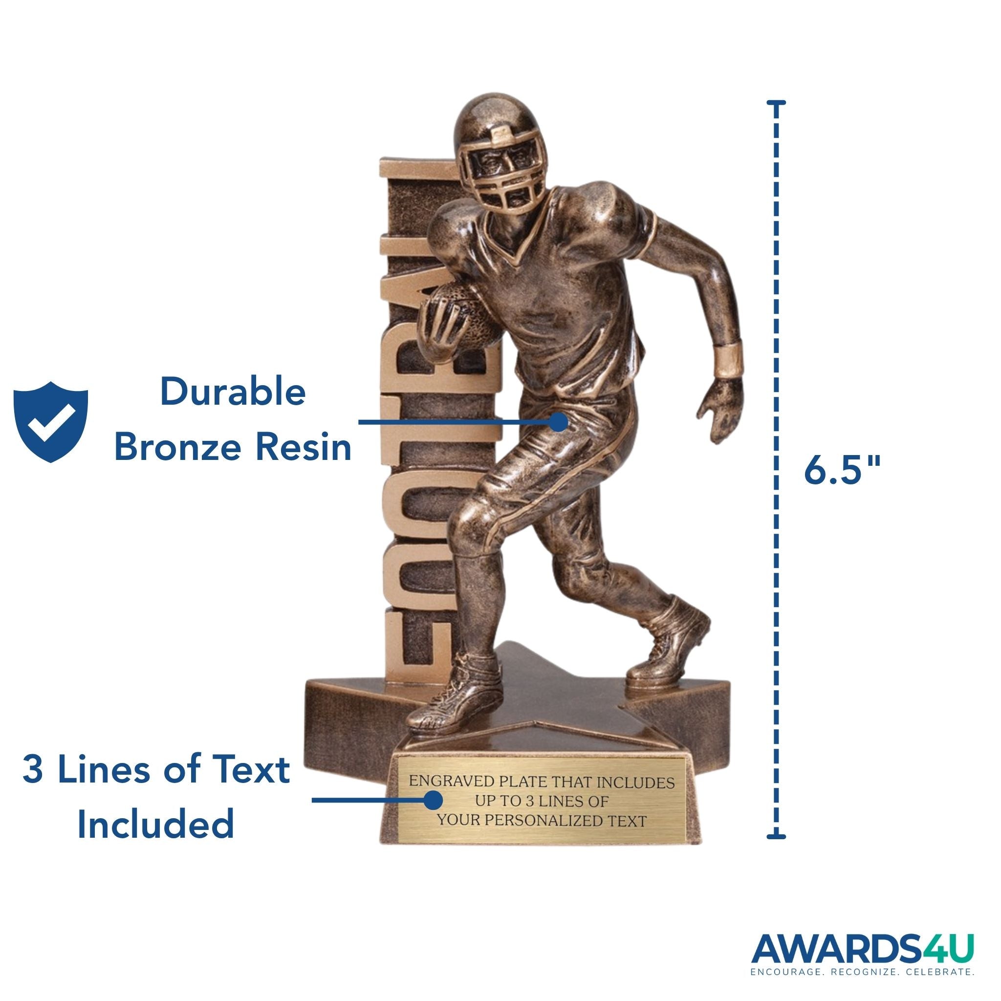 Football Billboard Trophy - 6.5" Custom Engraved Bronze