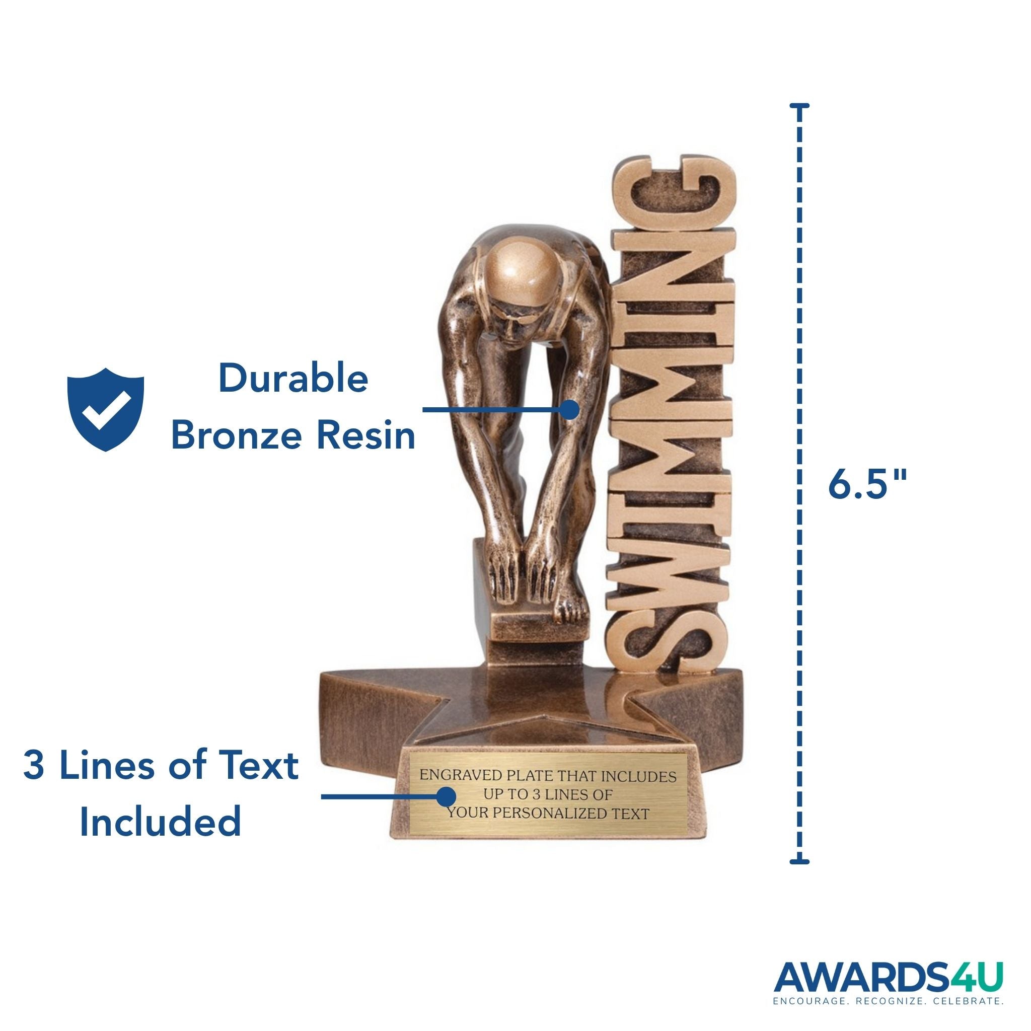 Swimming (F) Billboard Trophy - 6.5" Custom Engraved Bronze