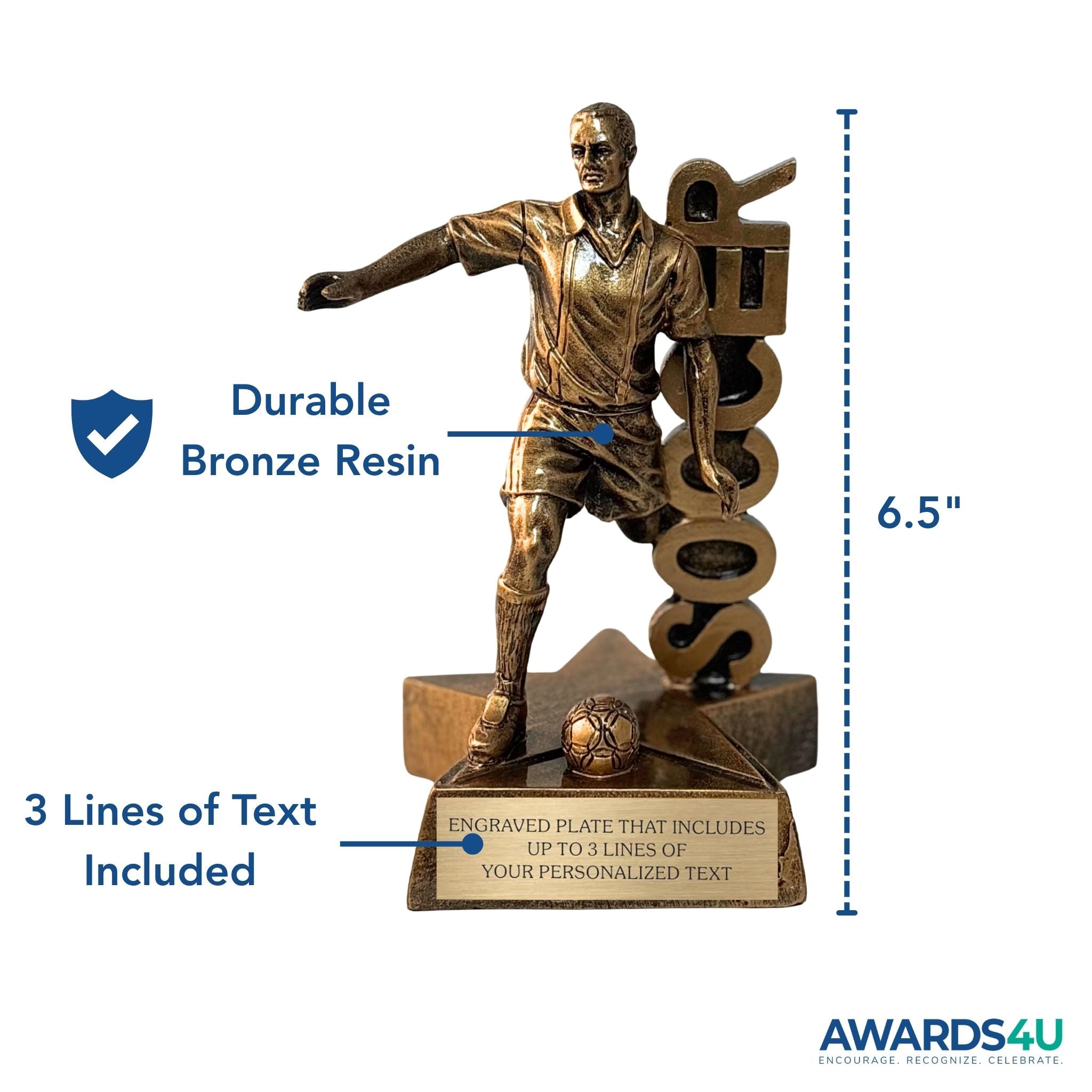 Soccer (M) Billboard Trophy - 6.5" Custom Engraved Bronze