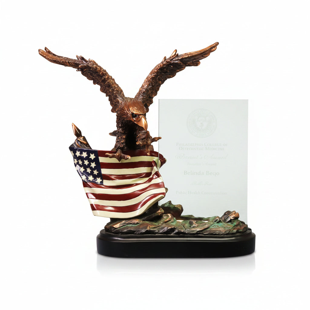 Bronze Eagle With Flag and Crystal