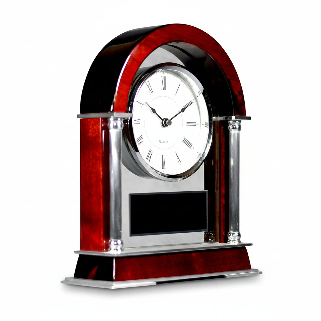 Rose Wood and Silver Arched Mantle Clock