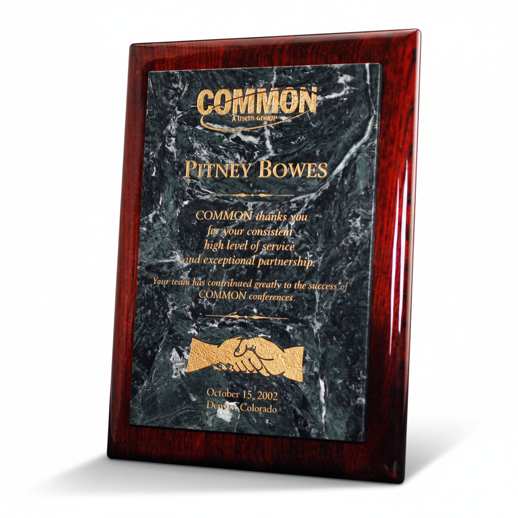 Rosewood Piano Finish Plaque with Green Marble Panel