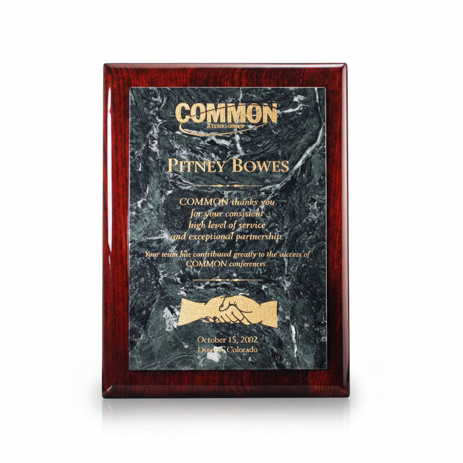 Rosewood Piano Finish Plaque with Green Marble Panel