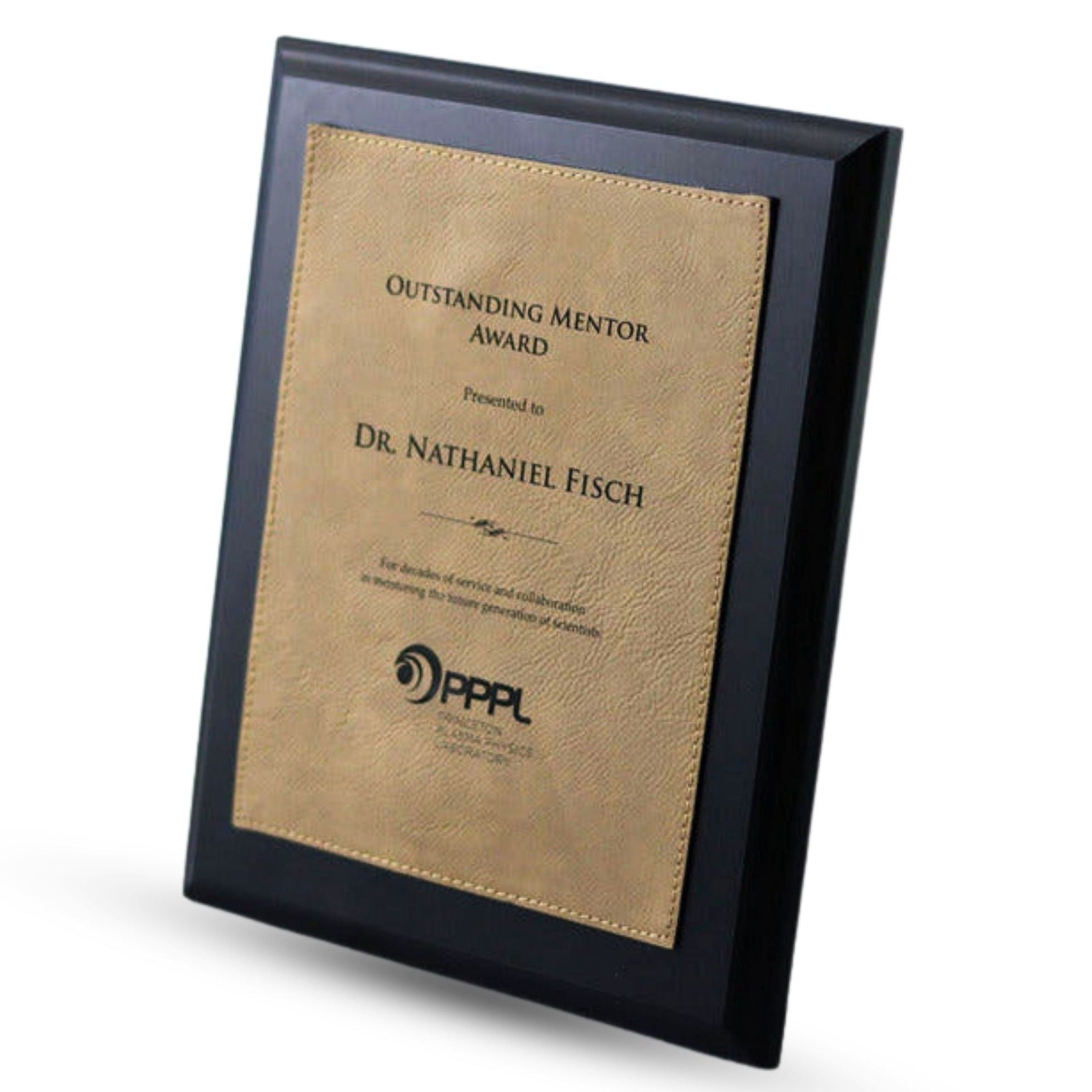 Ebony Laminate Plaque with Light Brown Leatherette Plate