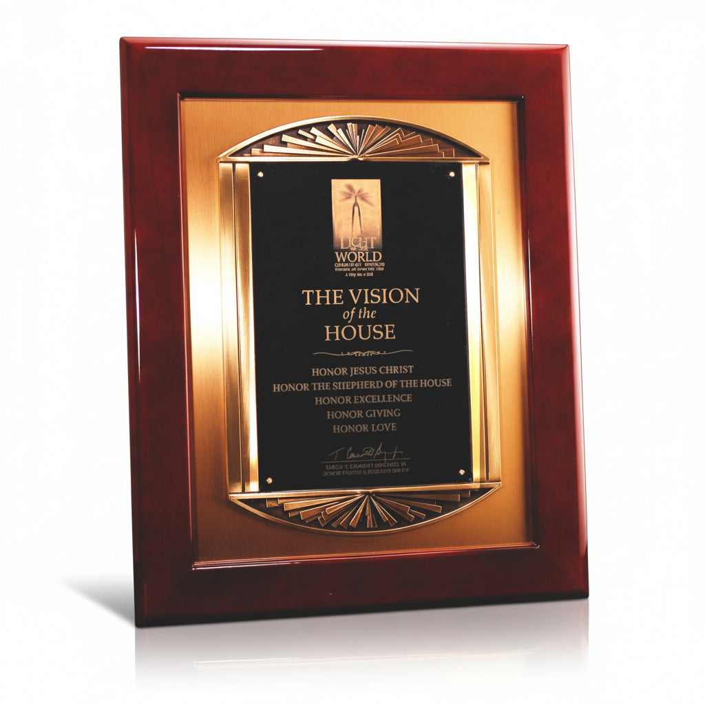 Rosewood Piano Finish Plaque with Cast Metal Frame