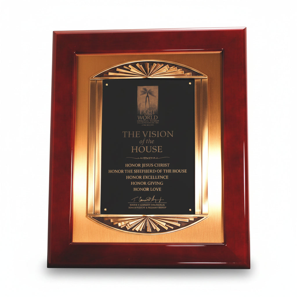 Rosewood Piano Finish Plaque with Cast Metal Frame