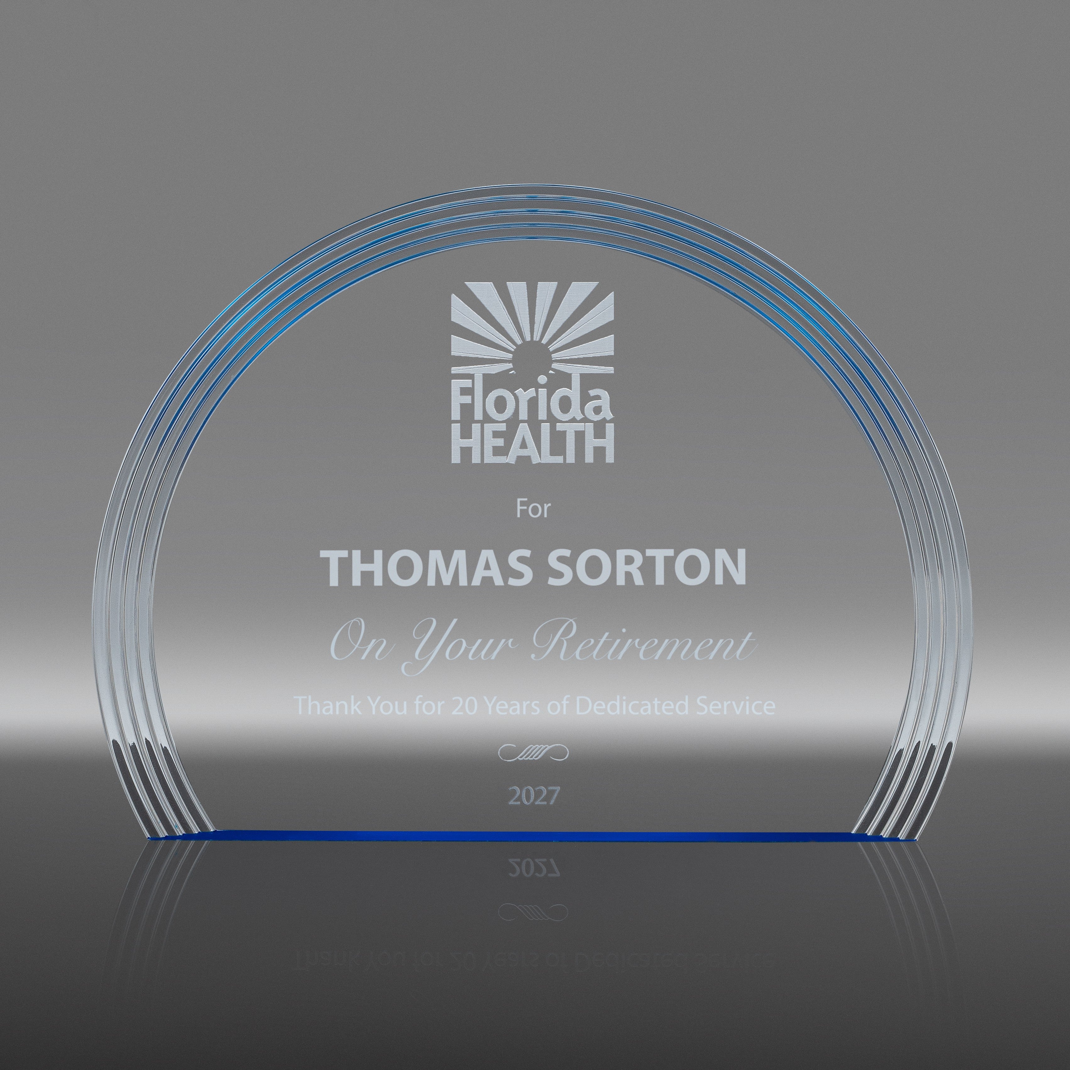 Acrylic Oval Award with Blue Reflection