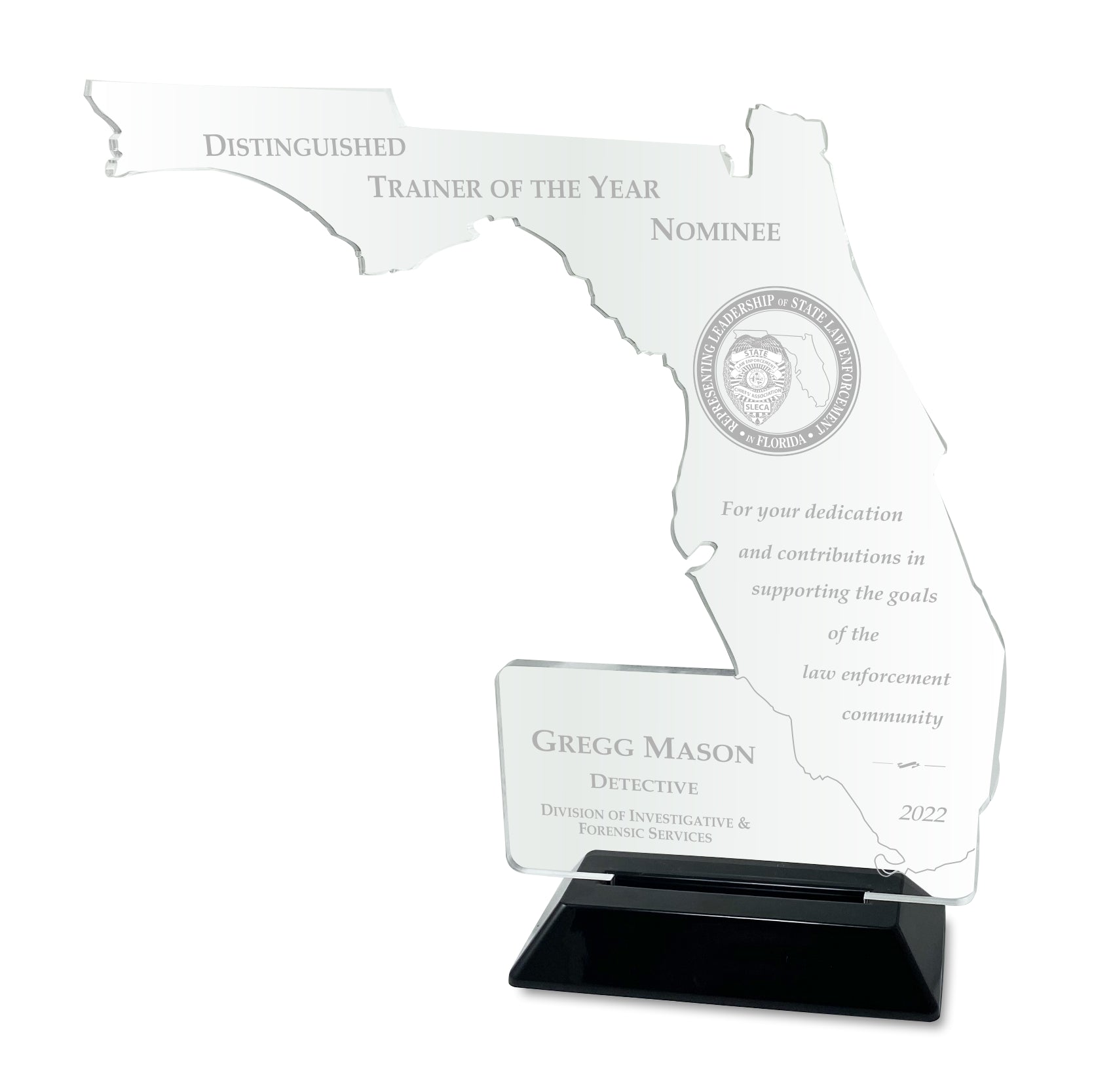 Florida Shaped Clear Acrylic On Base