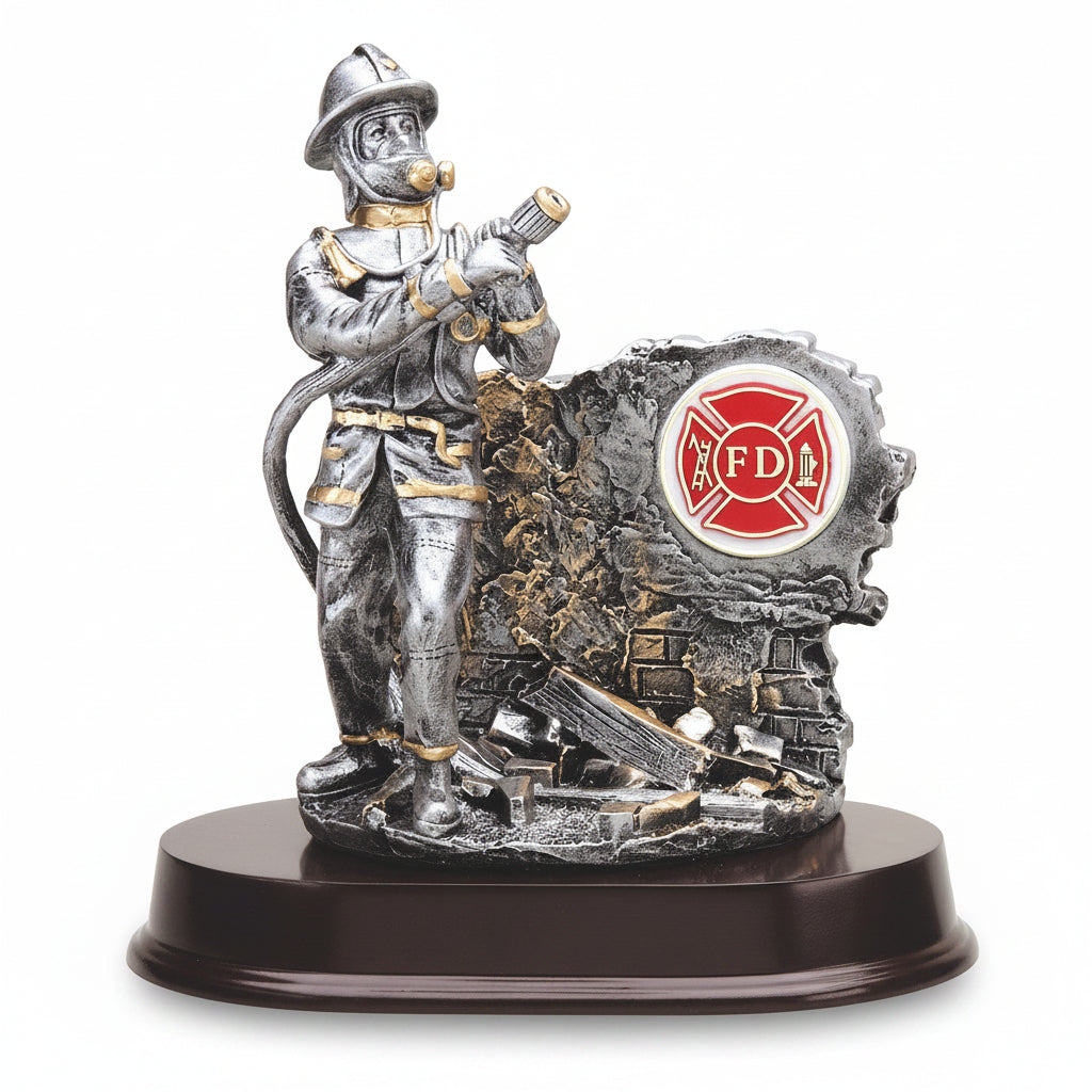 Fireman Statue with Gold Trim
