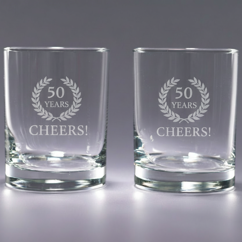 Etched Double Old Fashion - Set of 2