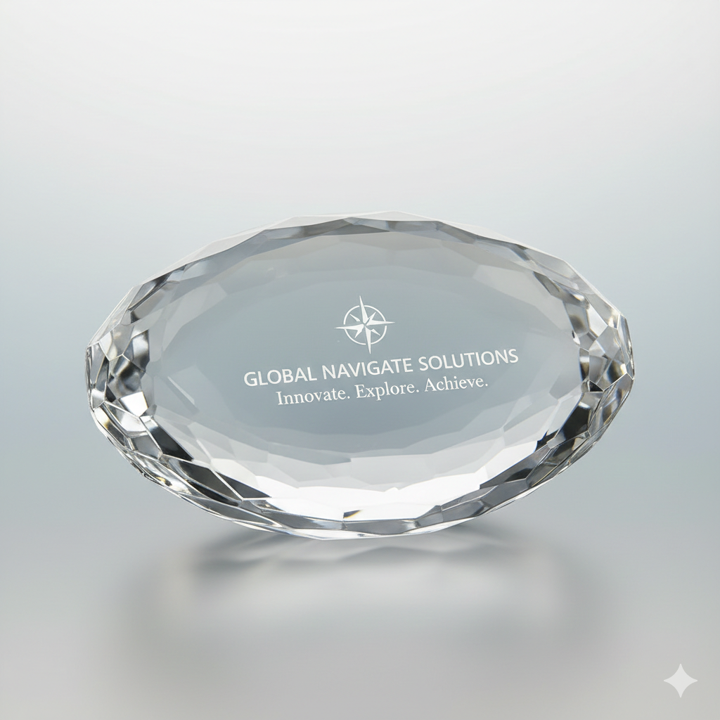 Faceted Optic Oval Crystal Paperweight