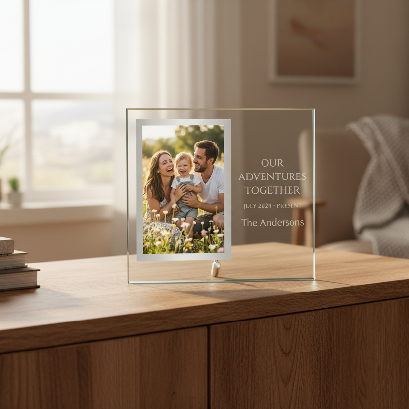 Premium Glass Portrait Photo Frame - 10x9 Laser Etched