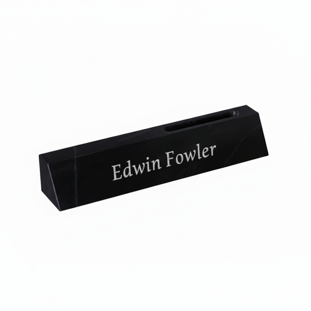 Marble Desk Name Plate with Business Card Slot