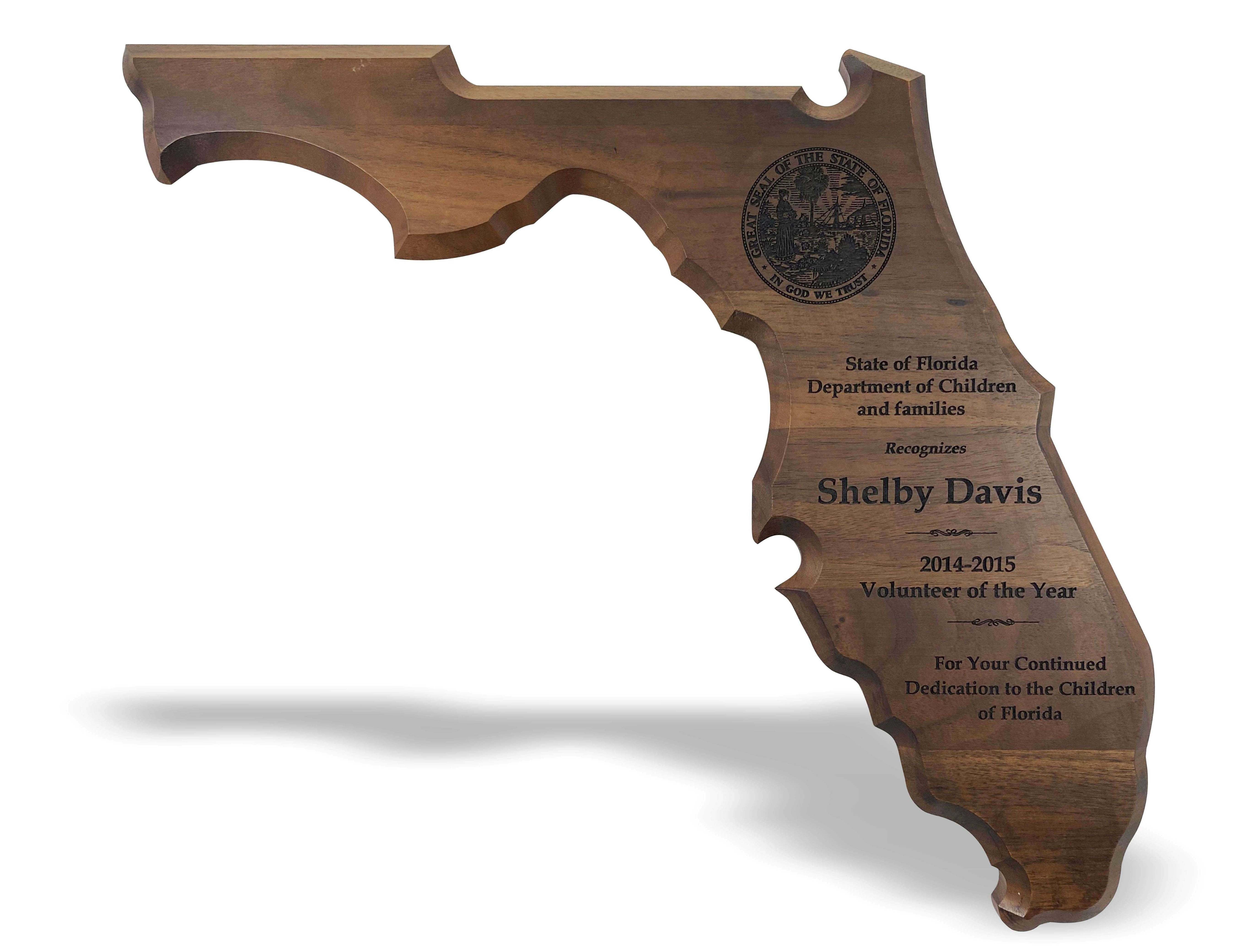 Florida Shaped Walnut Plaque