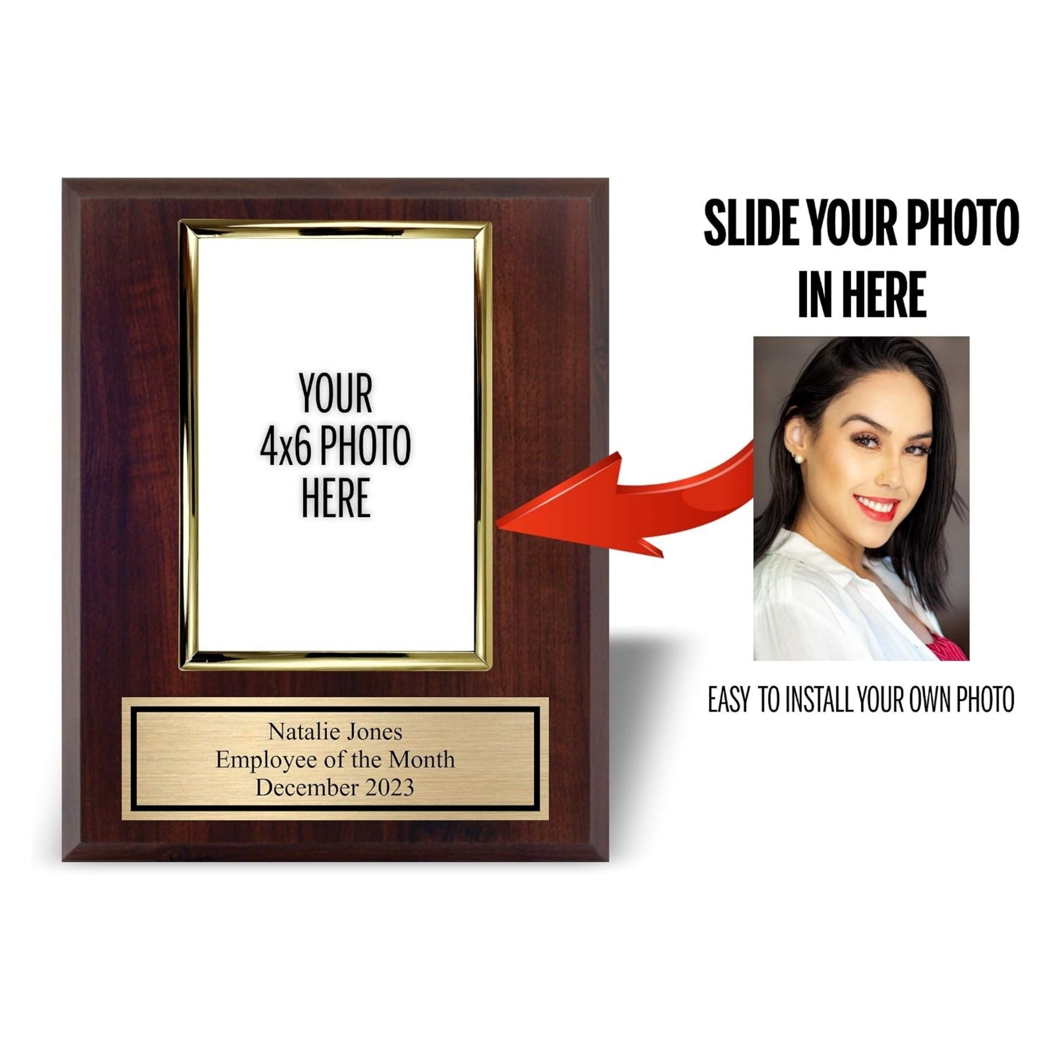 8x10" Walnut Photo Plaque – Vertical 4x6 Frame