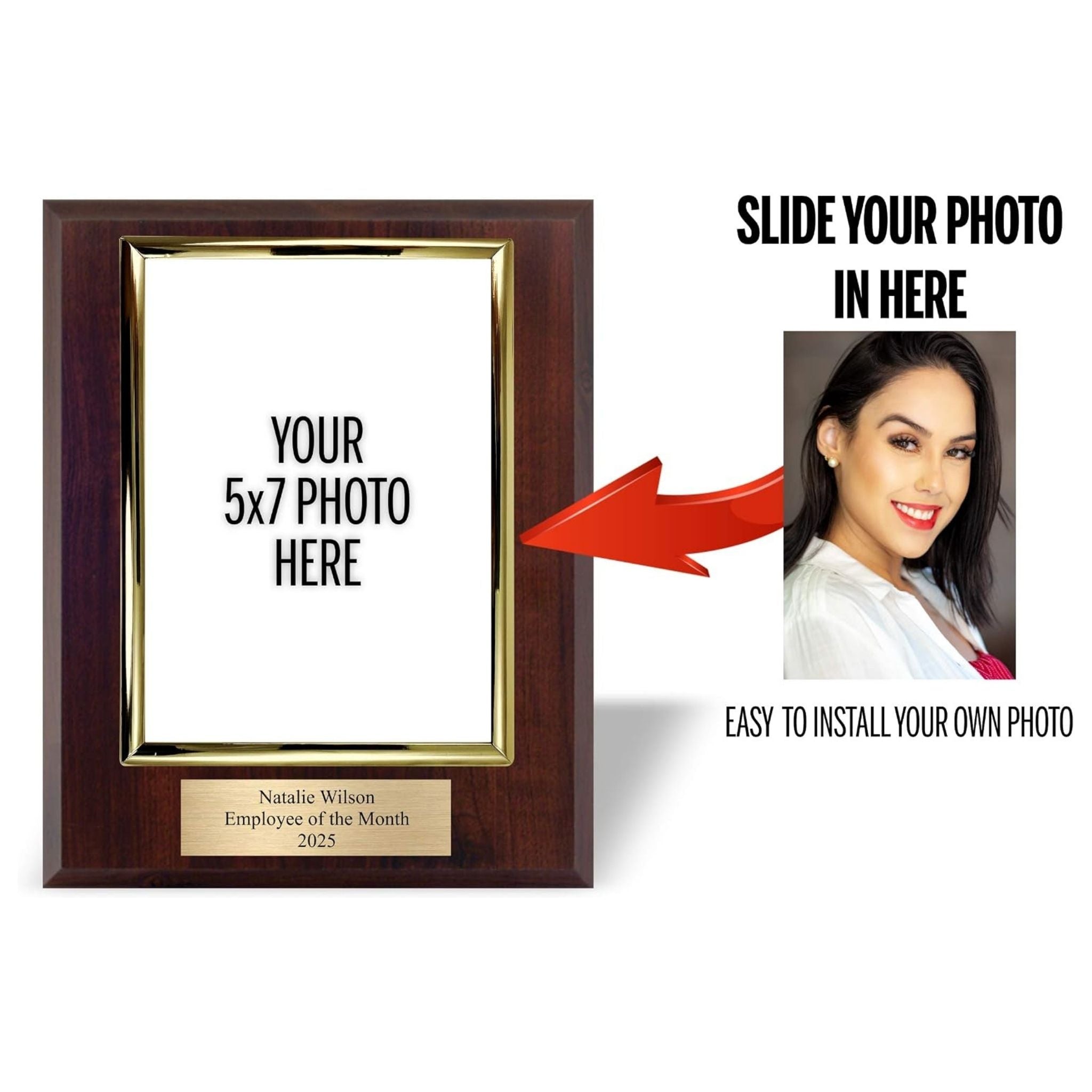 8x10" Walnut Photo Plaque – Vertical 5x7 Frame