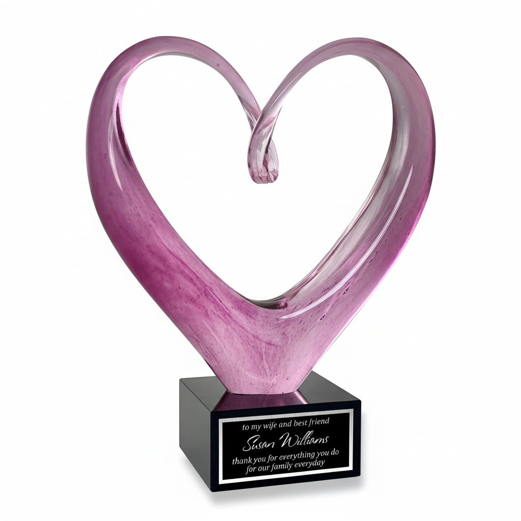 Pink Heart Shaped Art Glass on Base