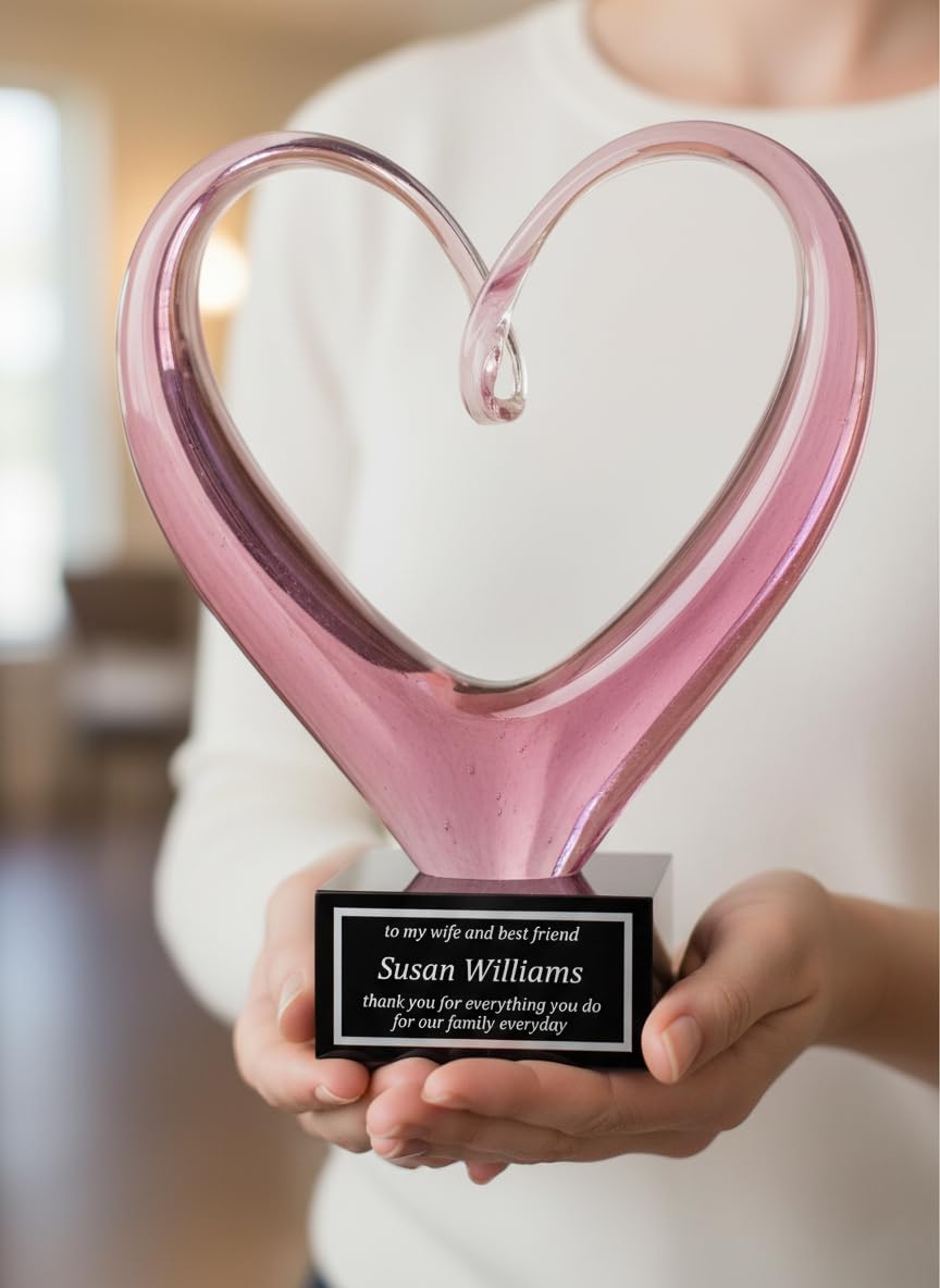 Pink Heart Shaped Art Glass on Base
