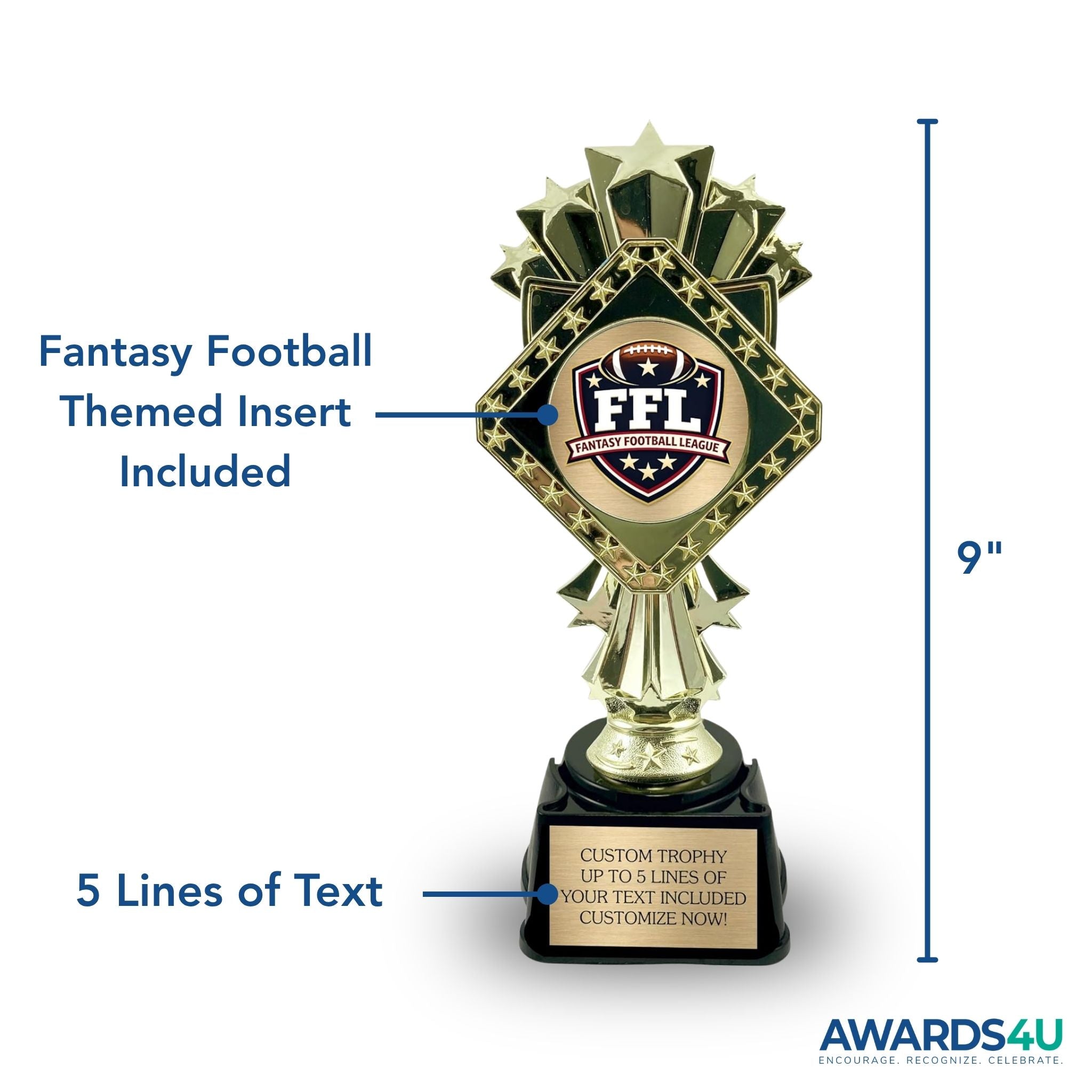 Star Fantasy Football Trophy - 9" Custom Engraved Award