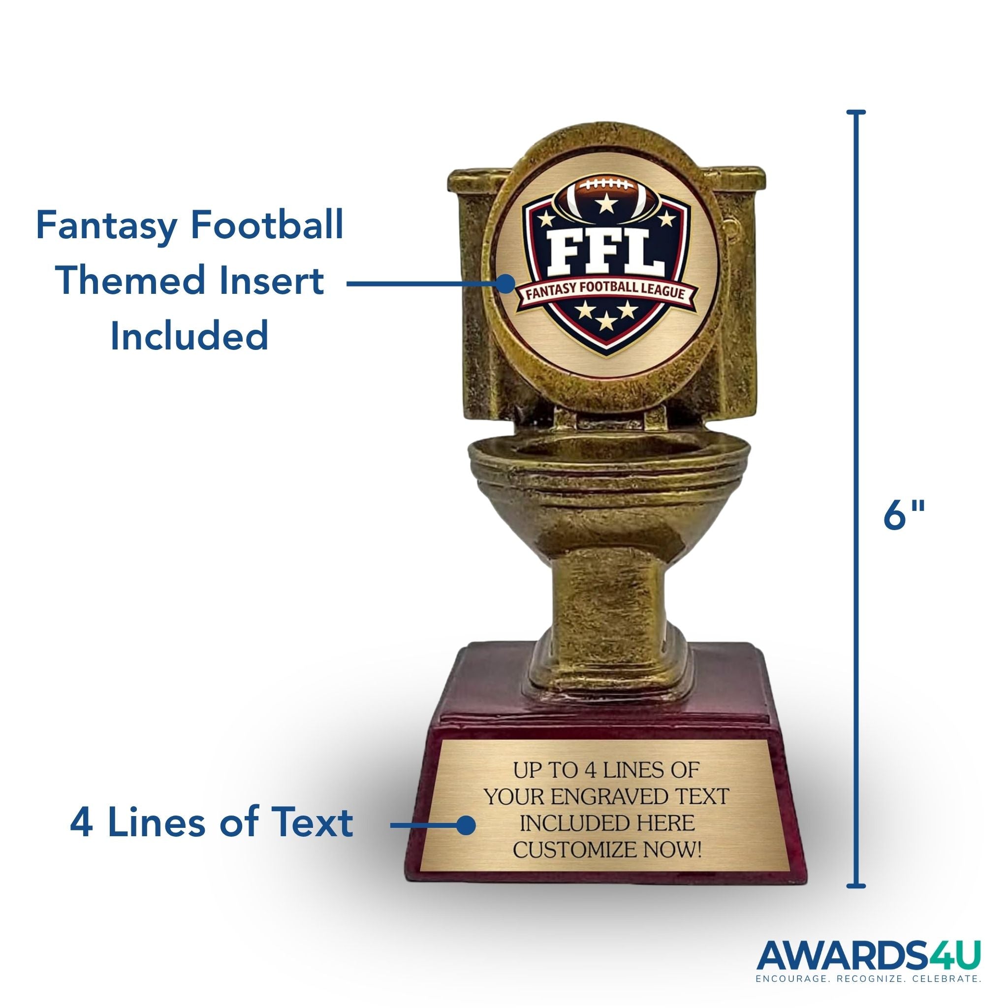 Toilet Bowl Last Place Fantasy Football Trophy - Custom Engraved Resin
