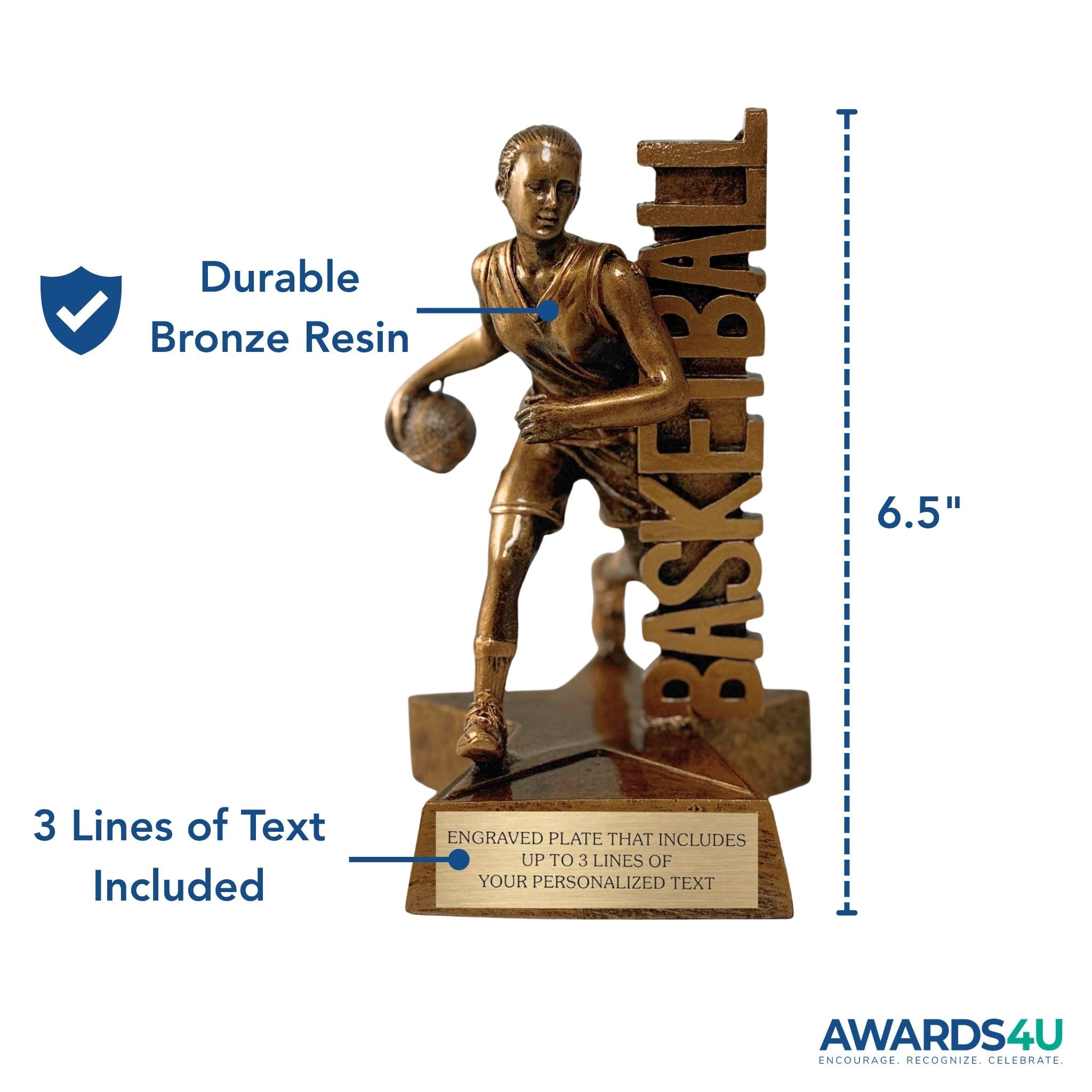 Basketball (F) Billboard Trophy - 6.5" Custom Engraved Bronze