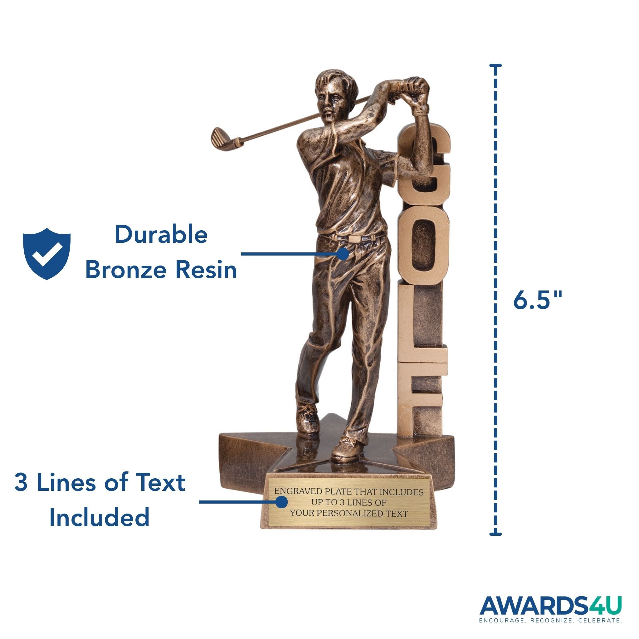 Golf (M) Billboard Trophy - 6.5" Custom Engraved Bronze
