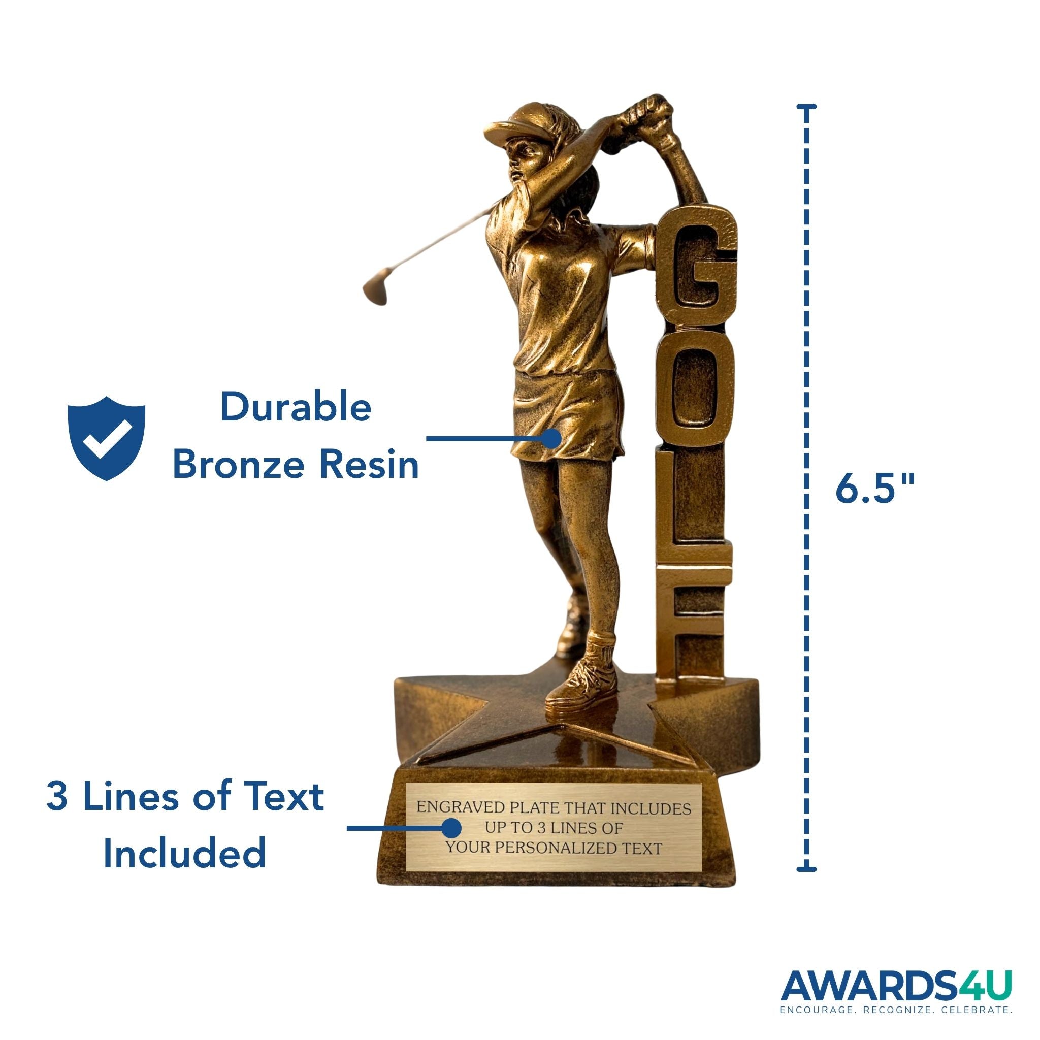 Golf (F) Billboard Trophy - 6.5" Custom Engraved Bronze