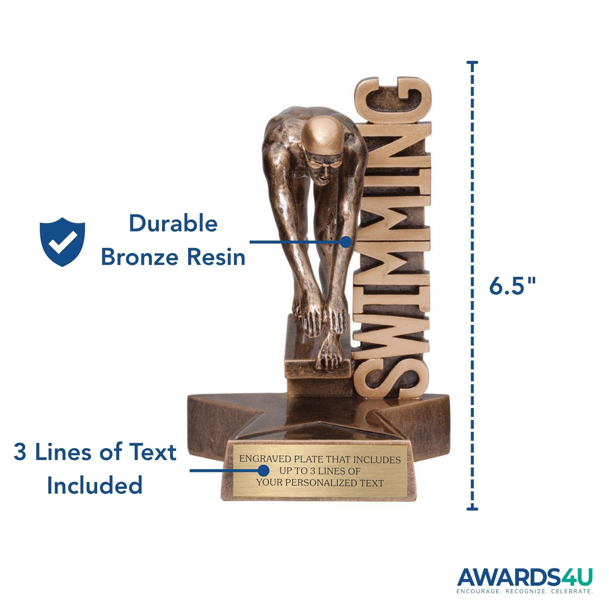 Swimming (M) Billboard Trophy - 6.5" Custom Engraved Bronze