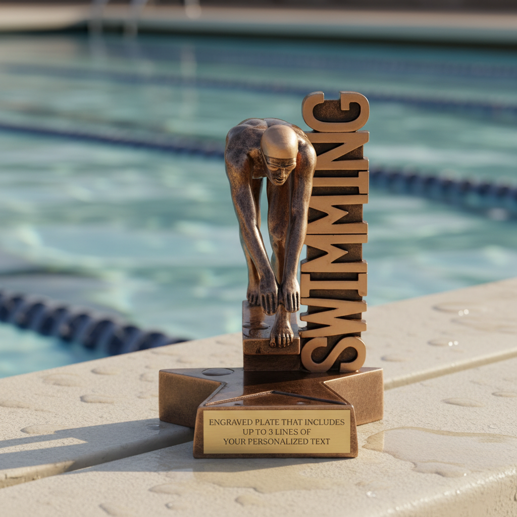 Swimming (M) Billboard Trophy - 6.5" Custom Engraved Bronze