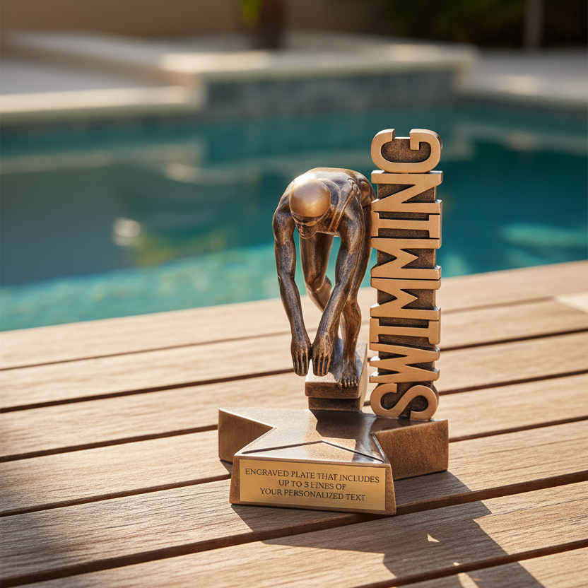 Swimming (F) Billboard Trophy - 6.5" Custom Engraved Bronze