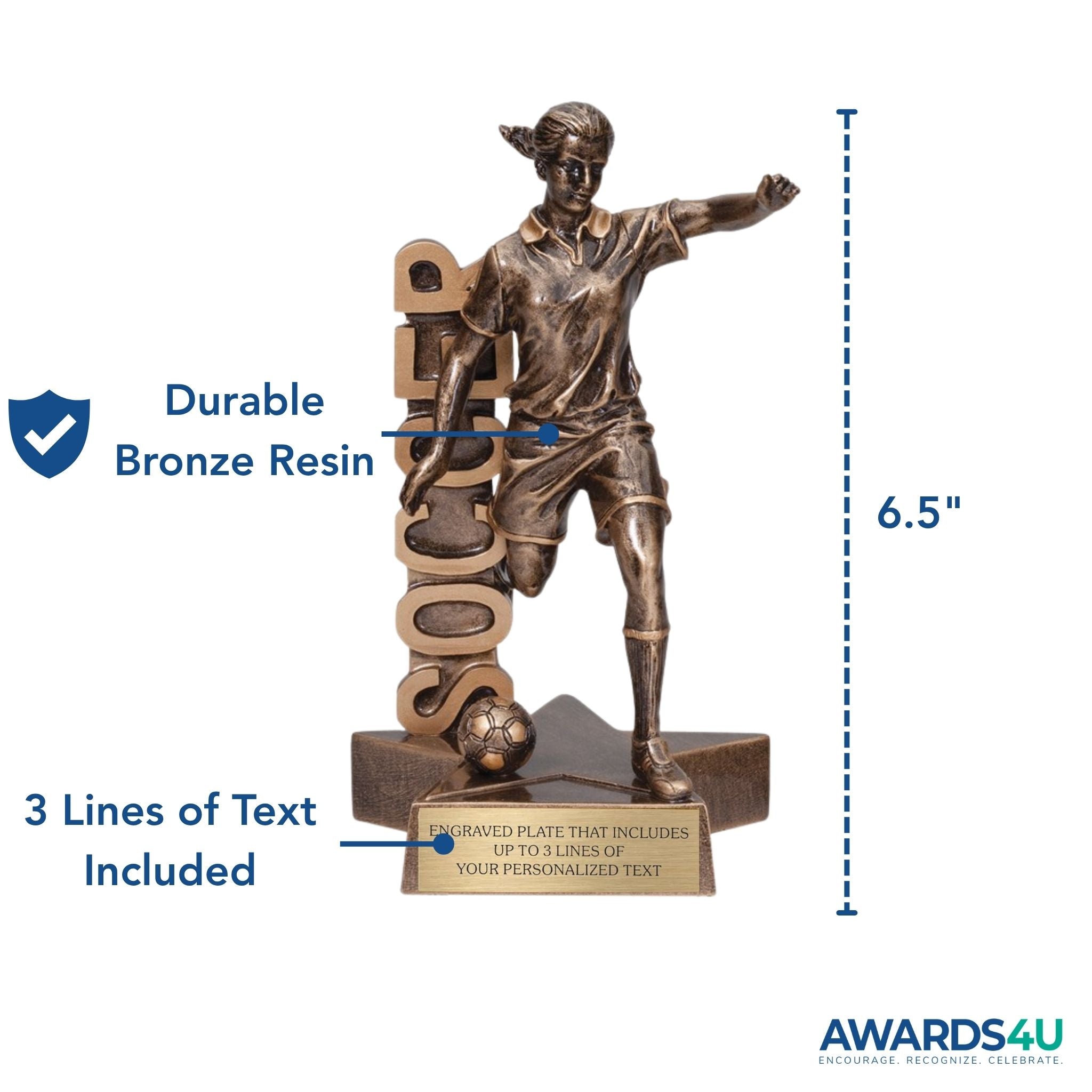 Soccer (F) Billboard Trophy - 6.5" Custom Engraved Bronze