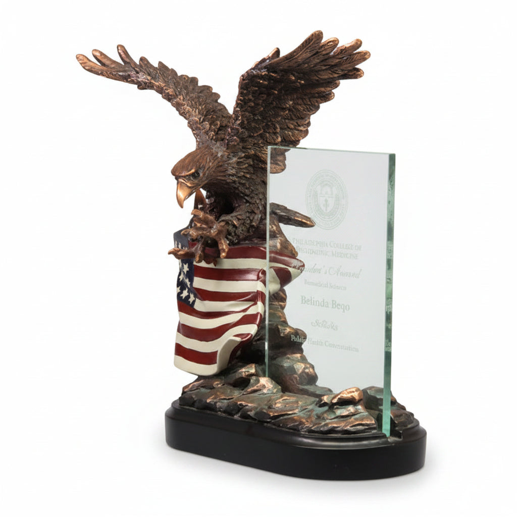 Bronze Eagle With Flag and Crystal