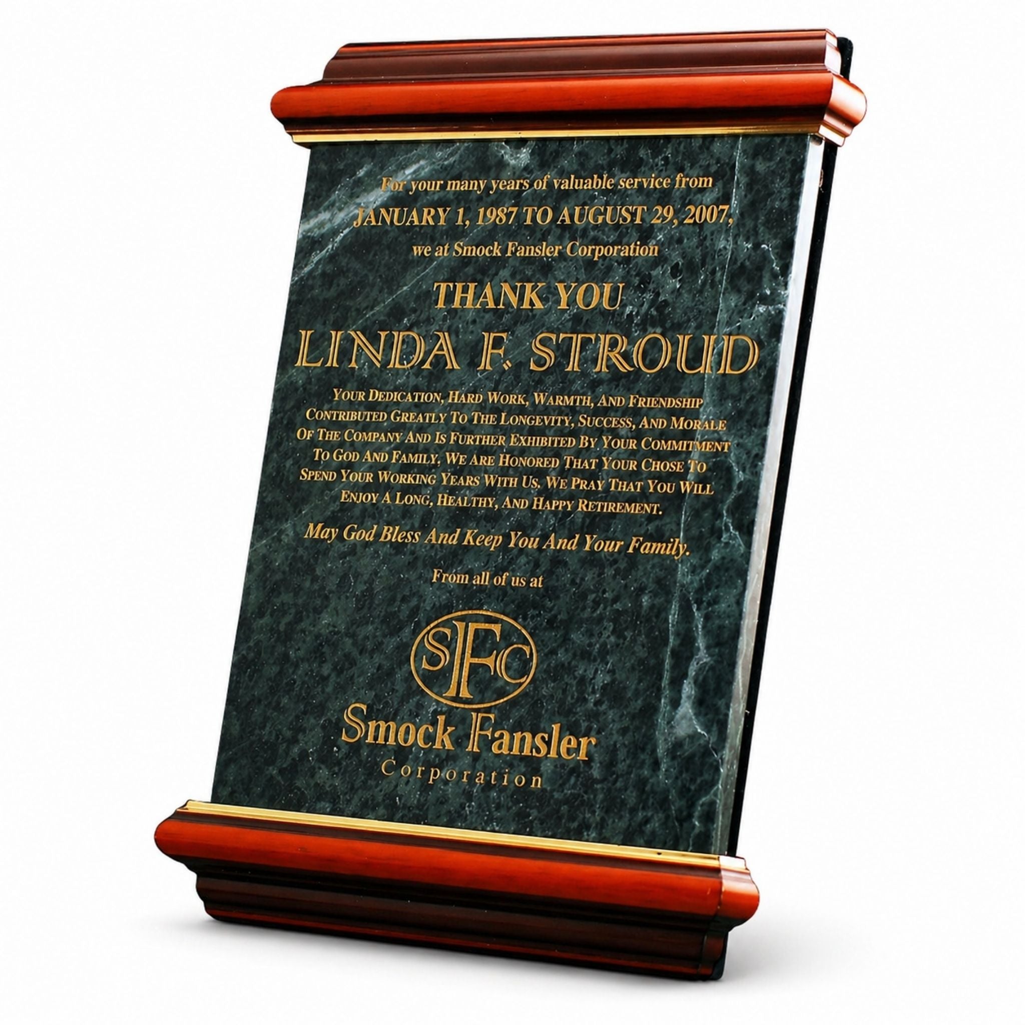 Mahogany Wood and Green Marble Panel-8x10