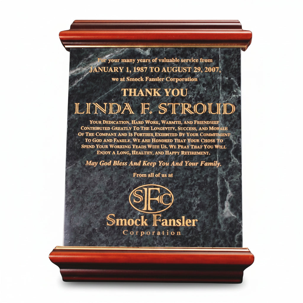 Mahogany Wood and Green Marble Panel-8x10