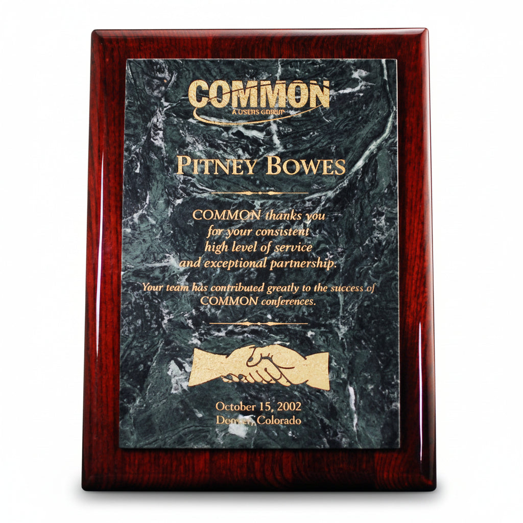 Rosewood Piano Finish Plaque with Green Marble Panel