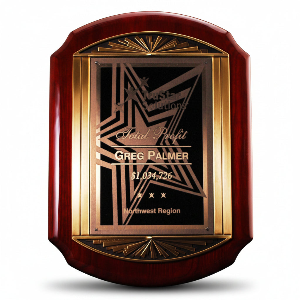 Scalloped Rosewood Piano Finish Plaque with Cast Metal Frame
