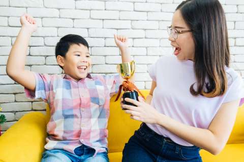 Mom recognizing milestone with kid