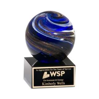 Blue & Metallic Gold Art Glass Award